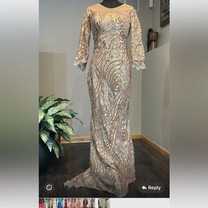 Elegant Sequenced Gold and Cream Women's Dress
